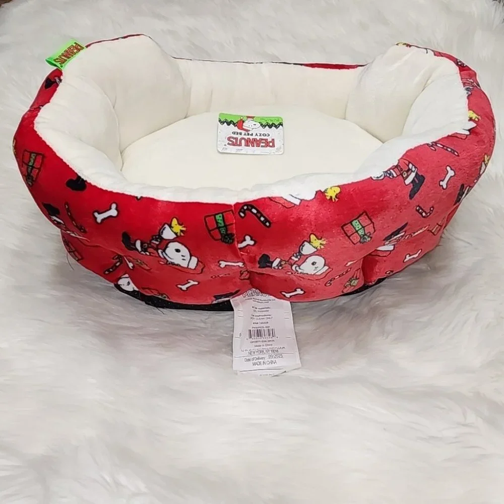 Charlie Brown Snoopy Christmas Pet Cat Dog Bed New With Tags 2025 Red Multicolor